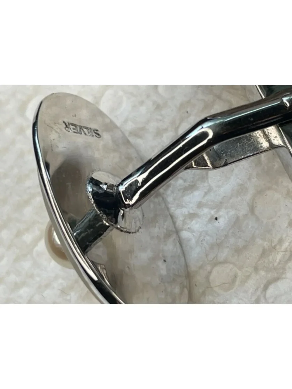 Vintage Japanese Silver Pearl Cufflinks Tie Clip Set Mother of Pearl Akoya Mid C